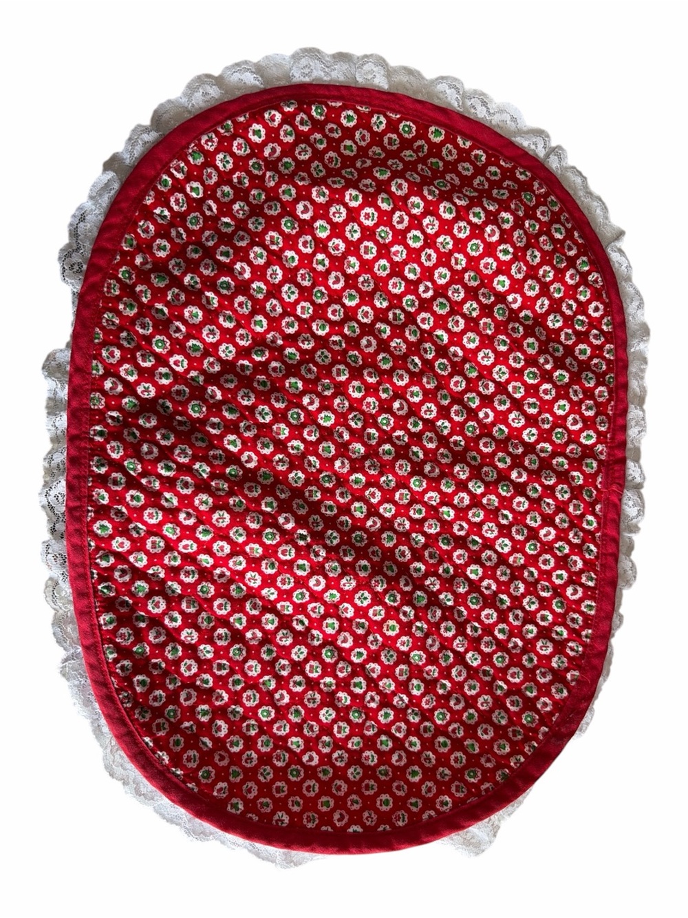 🔥 Vintage Christmas Placemats Set of 4 Red Floral Lace Trim Reversible 16x13🔥